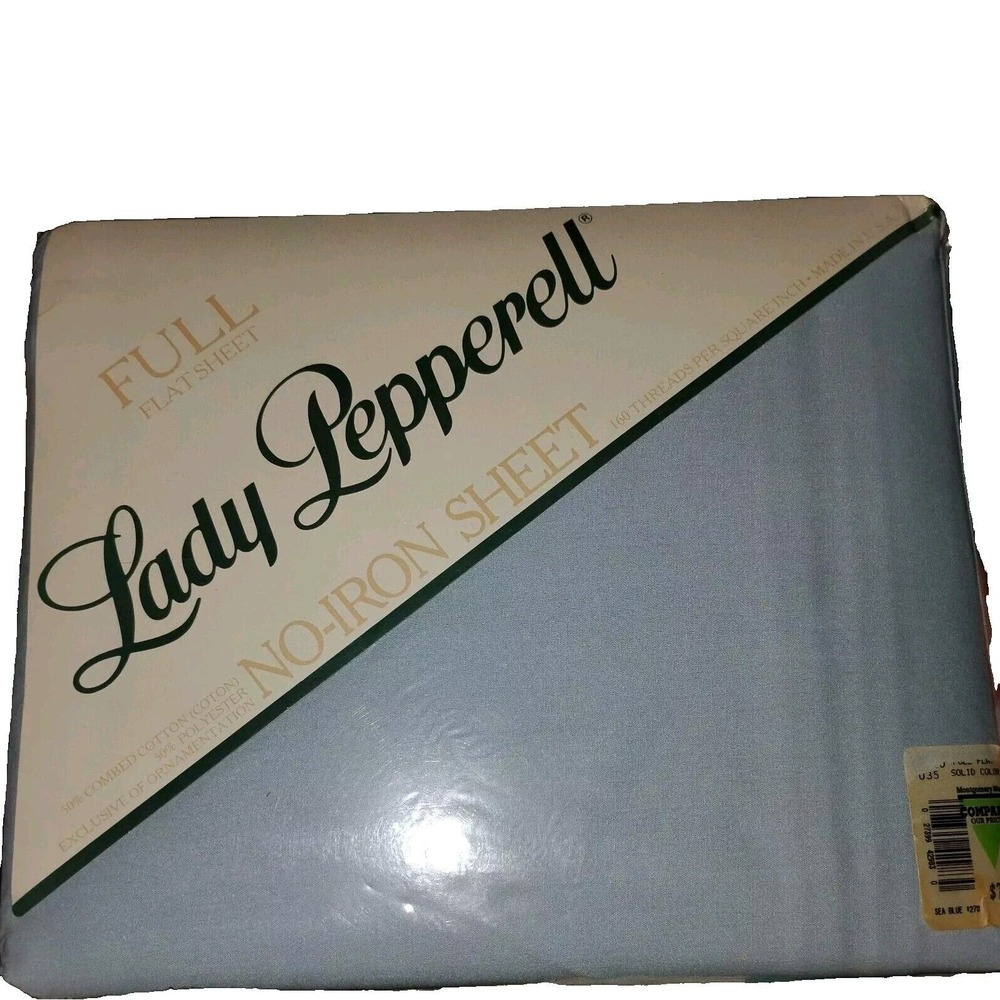 Vtg Full Sheet Blue Flat Lady Pepperell 160 Thread Montgomery Wards Lt. Blue NEW